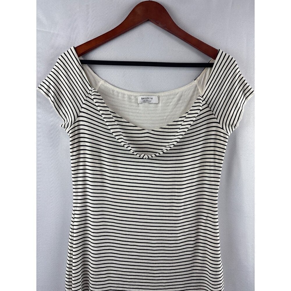 Bailey/44 Womens Striped Scoop Neck Top Large Black & White